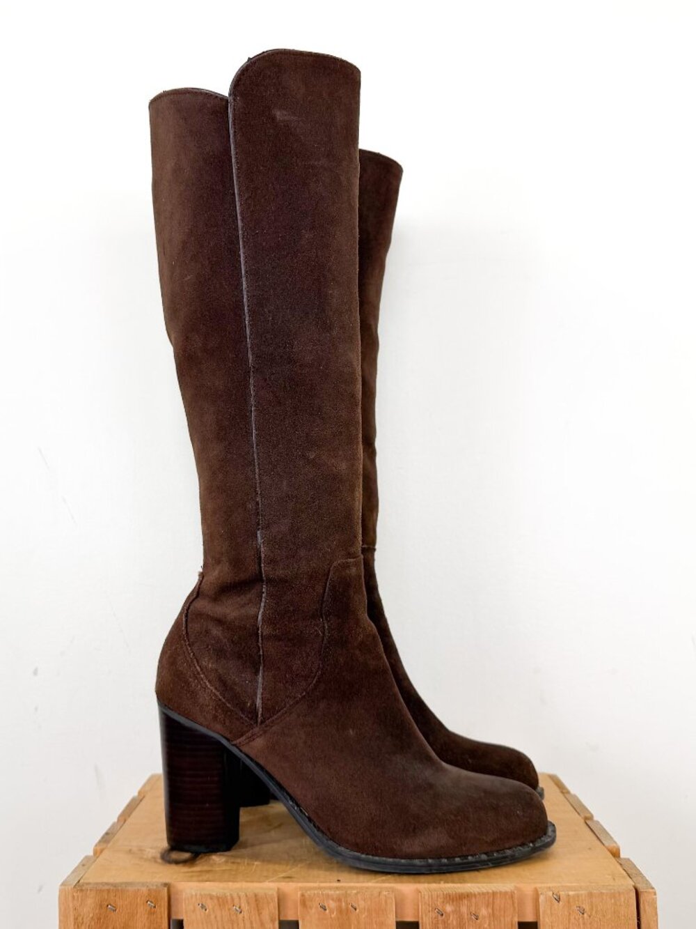 Adrienne Vittadini Dark Brown Suede Knee-High Heeled Boots